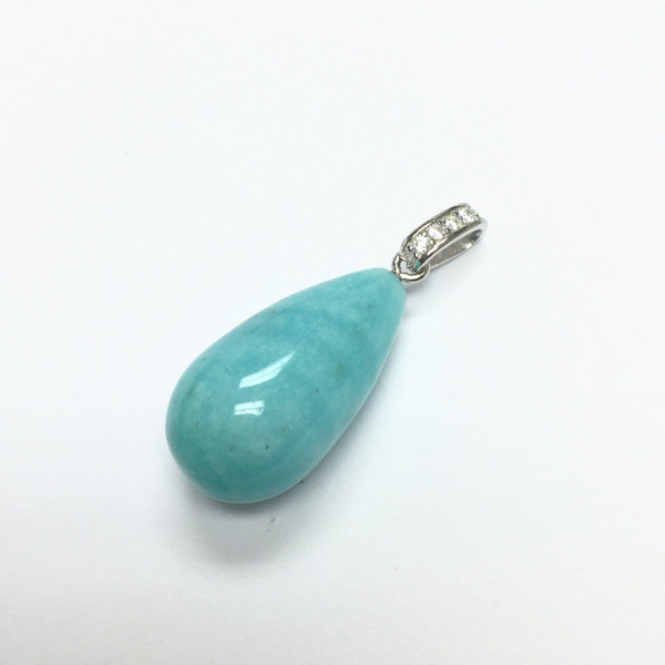 Amazonite with CZ and Sterling Silver Pendant -12 x 32mm