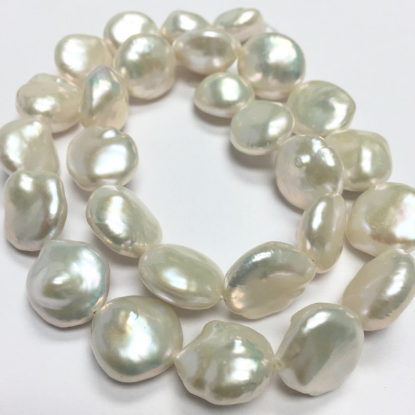 Freshwater Creamy White Coin Pearl Beads-14mm avg.
