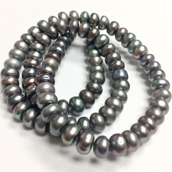 Freshwater Silvery Peacock Button Pearl Beads-7-8mm