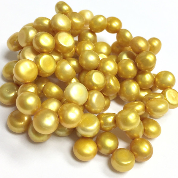 Freshwater Top Drilled Golden Yellow Button Pearl Beads-5-6mm