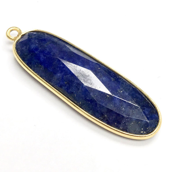 Faceted Lapis Vermeil Oval Bezeled Drop Focal Bead  35 x 10mm