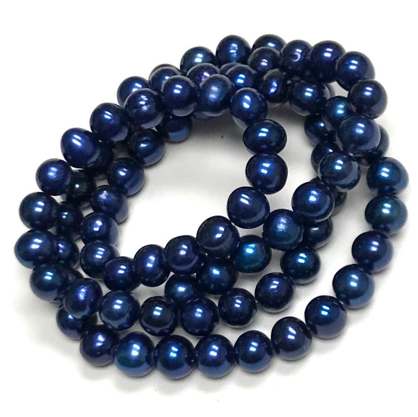 Electric Blue Freshwater Semi-Round Pearl Beads