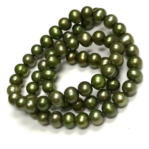 Green Goddess Freshwater Semi-Round Pearl Beads 