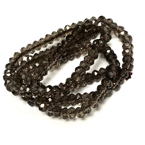 Micro Diamond Cut Smokey Quartz Rondell Beads 