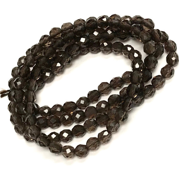 Micro Diamond Cut Round Smokey Quartz Beads