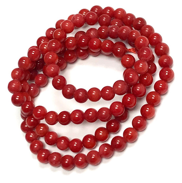 Red Bamboo Coral Smooth Round Beads