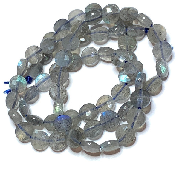 Labradorite Diamond Faceted Coin Beads-6mm 