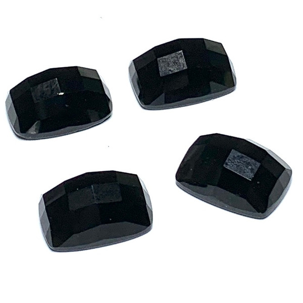 Black Agate Faceted Checked Rectangle Cabochons-A Grade-10 x 14mm