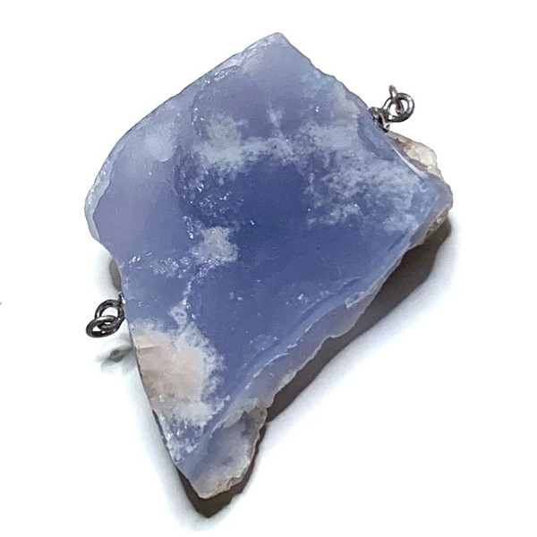 One of a Kind Blue Chalcedony Druzy Rough Cut Pendant with Sterling Silver Links-AAA Grade-32 x 28mm-P3432