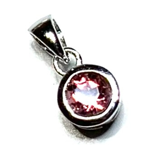 Pink Tourmaline Pendants with Sterling Silver Bezel and Bail-AAA Grade-6mm (P3467)