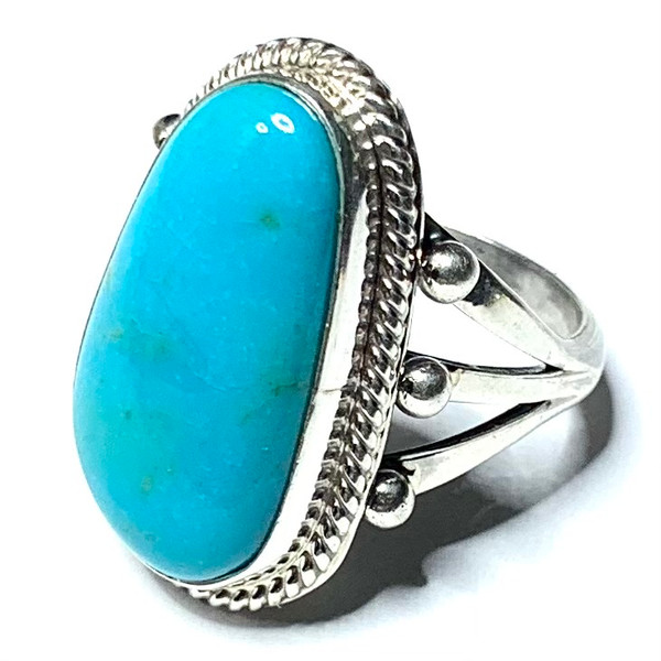 One of a Kind Kingman Turquoise and Sterling Silver Ring-24 x 14mm