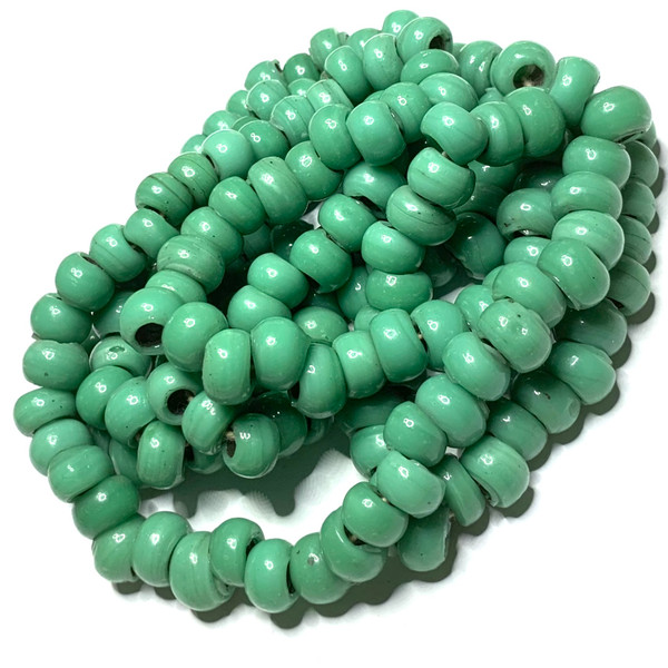 RARE-Handmade Spun Glass Green Large Hole Beads-10 x 6mm Avg. (GB3613)