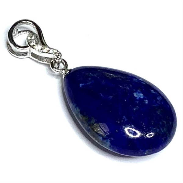 Lapis Teardrop Pendant with CZ and Sterling Silver Bail-20 x 15 x 8mm-A+ Grade (SP4022)