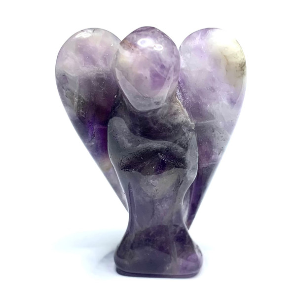 Hand Carved Chevron Amethyst Angel Stones-37 x 27mm (NC4381)