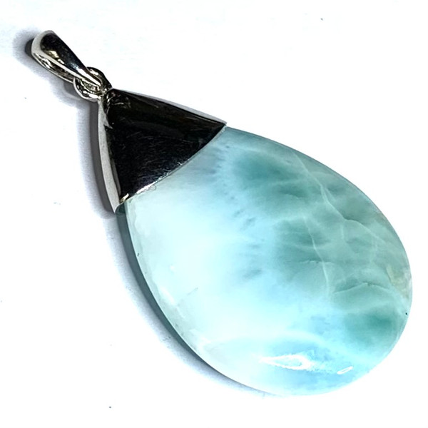 Larimar Pear Shaped Pendants with Sterling Silver Cap and Bail-A Grade-36 x 22mm (SP4447)
