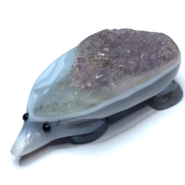 One of a Kind Agate Hedgehog with Amethyst Crystals-3 x 1 1/2 x 1 1/14" (NC4626)