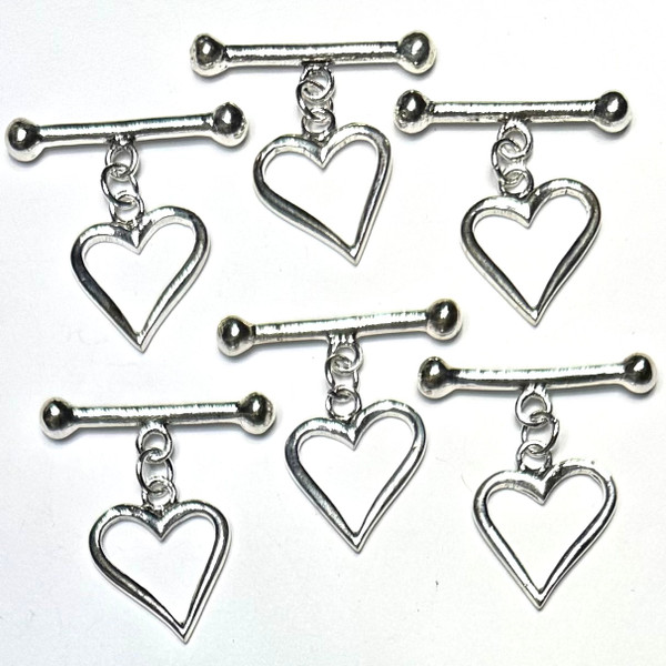 Sterling Silver Fun and Funky Heart Toggle Clasps-Set of 6-17mm