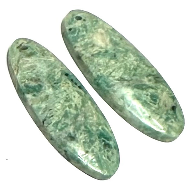 One of a Kind Green Moss Agate Earring/Pendant Pair-31 x 11mm