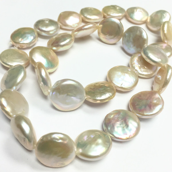 Peach Coin Pearl Beads 13-14mm