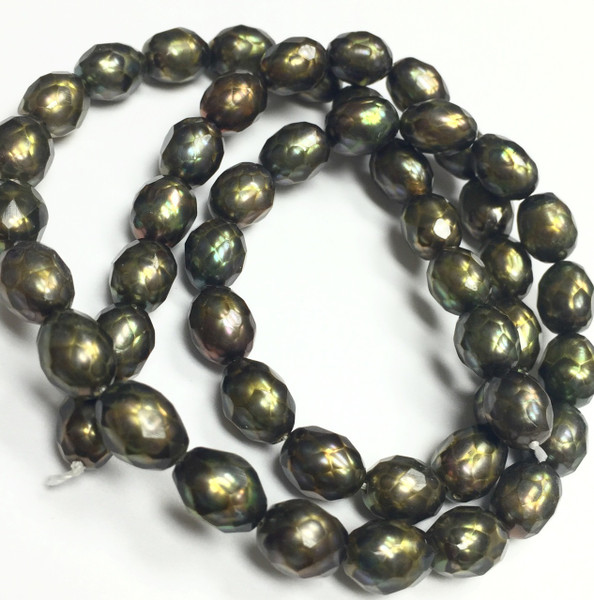 Olive Green Faceted Freshwater Rice Pearl Beads 6-6.5mm