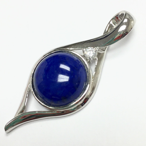 Lapis with CZ and Sterling Silver Pendant 36 x 15mm