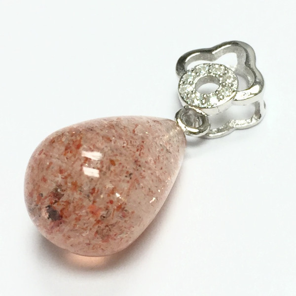 Sunstone with CZ and Sterling Silver Pendant 10 x 15mm