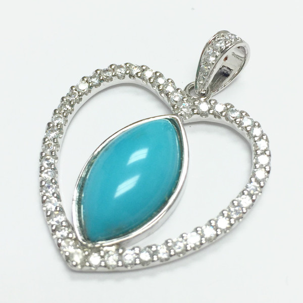 Turquoise Heart Pendant with CZs-8 x 15mm stone