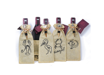 Crawfish Burlap Wine Bag with Matching Stopper