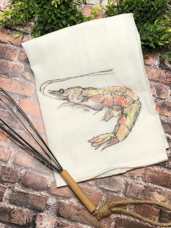 Watercolor Shrimp Flour Sack Towel