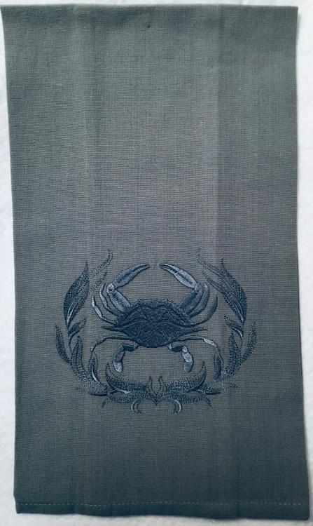 Embroidered Crab Linen Towel