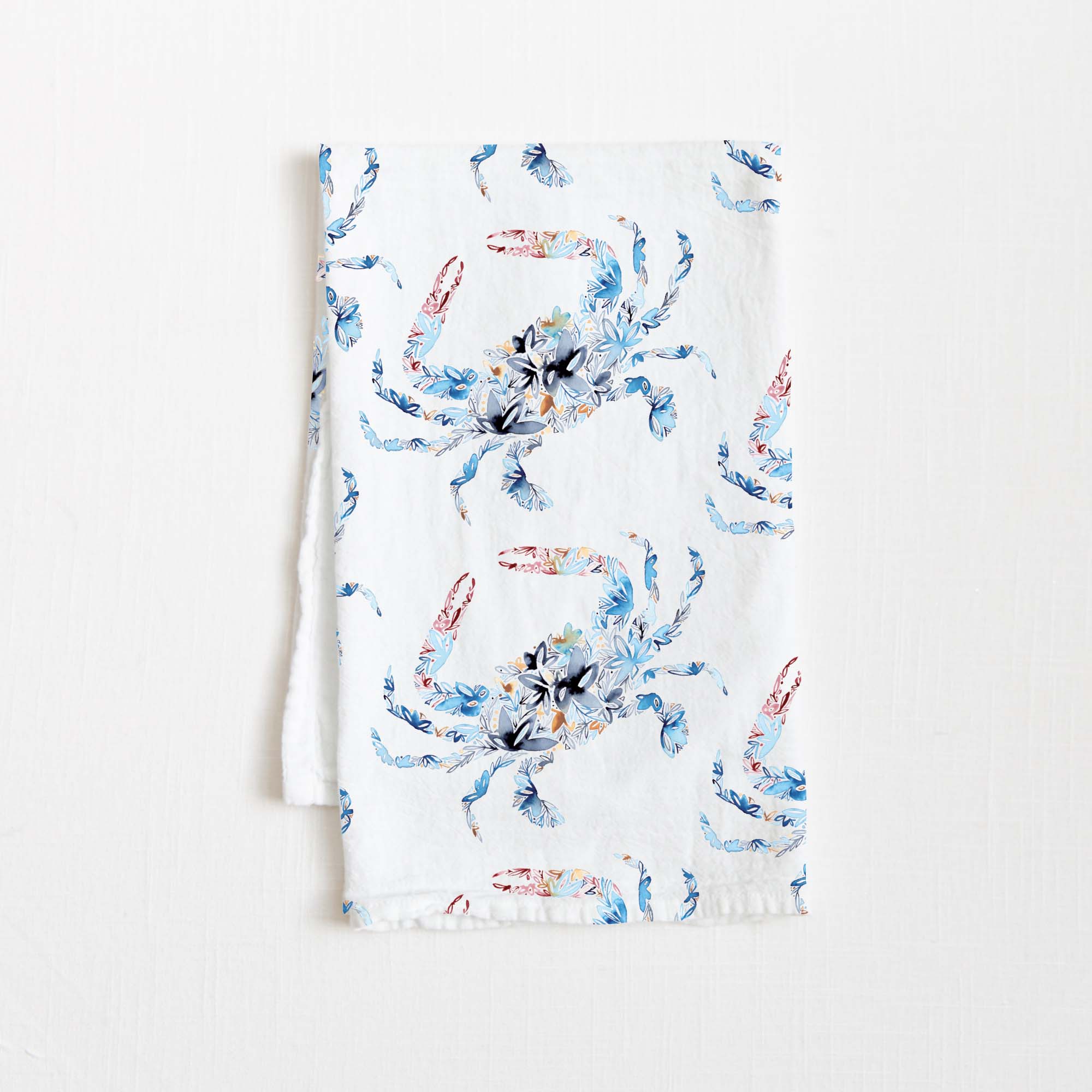 Seaside Tea Towel in White Flour Sack - Blue Kite Press