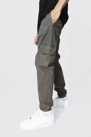 Wide fit pants with cargo pockets with acid wash in black