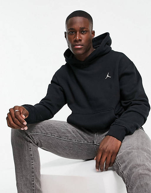 Fleece pullover hoodie in black