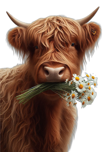Cotton T- Shirt - Highland Cow with Flowers