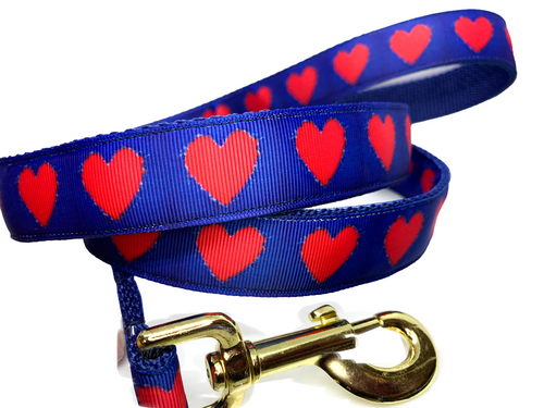 Red Hearts on Blue Leash