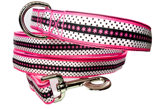 Pink flower Polka dot dog leash