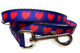 Red hearts on Blue leash 3/4 inch width small leash