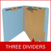 End Tab Pressboard Classification Folders, 3 Dividers, Letter Size, Type III Blue, 10 per Box