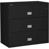 Black Phoenix 3-Drawer Lateral File Cabinet, 44 inches wide, 1-hour fireproof, with secure lock and spacious drawer handles for easy access.