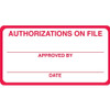 Authorization On File Label, Red/White, 3-1/4 x 1-3/4, Roll/250