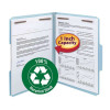 Smead 100% Recycled Pressboard Fastener File Folder, 1/3-Cut Tab, 1" Exp, Letter Size, Blue, 25/Box