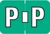 Colwell COPK Alphabetical Color-Coded Filing Label for the letter 'P' with a jade background and white character with black outline