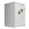 FireKing KF2722-1WHE safe – angled view of closed safe with chrome tri-spoke handle and digital keypad lock