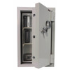 FireKing KF2722-1WHE fire safe open – shelves organized with binders, documents, and lockbox inside