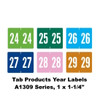 ab Products Year Labels – A1309 Series, 1 x 1-1/4, Color-Coded Years 2024–2029