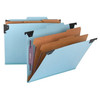 Smead 65115 hanging folder with dividers, letter size, blue pressboard, 2/5-cut FasTab, two dividers, SafeSHIELD fasteners.