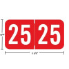 Acme Visible-compatible ACYM 2025 year label, red, 3/4 in x 1-1/2 in, wraparound, size guide shown (ACYM-25)