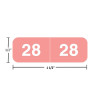 Ames AMYM year label, 2028, pink, 1/2" x 1-1/2", wraparound with white “28”; center-slit liner.