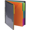 Smead 24-pocket poly project organizer open, showing gray cover, spiral binding and multicolor tabbed pockets
