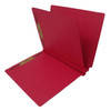 End tab classification folder with one divider, red pressboard, letter size, open view showing interior fasteners and divider.